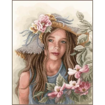 Immagine di Lanarte Kreuzstichset Mädchen mit Hut, Zählmuster Kit Punto Croce con Schema numerato, Cotone, Multicolore, 36.0 x 46.0 0,3 cm