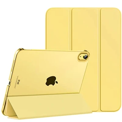 Immagine di MoKo Custodia Compatibile con iPad 10 Generazione 2022 10,9&quot;, Coperchio Tripieghevole, Retro Traslucido in Pelle PU e PC, Auto Riattivazione Standb, Giallo Chiaro