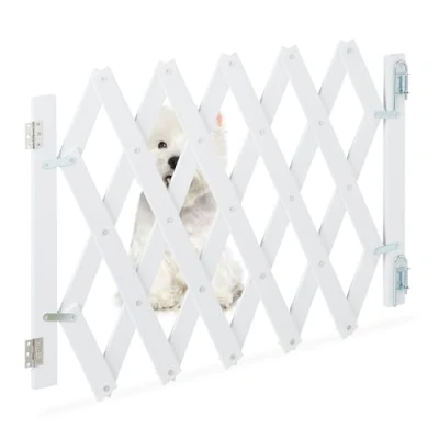 Immagine di Relaxdays Cancelletto di Sicurezza per Cani, Recinzione Allungabile Fino a 108,5 cm, Alto 47,5 60 in bambù, Bianco