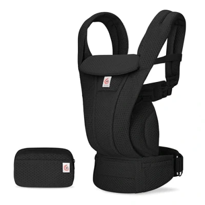 Immagine di Ergobaby Omni Deluxe marsupio tutto in uno per neonati dalla nascita fino a 20 kg, ergonomico 4 posizioni maglia schiena sistema da viaggio, Onyx Black
