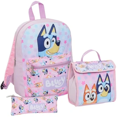 Immagine di set di zaini per ragazze Bluey, da 3 pezzi, con borsa il pranzo e astuccio, regalo rientro a scuola