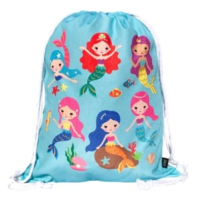 Immagine di HECKBO Sacca per Bambine con Sirene Motivo a Colori Sirenette stampate su entrambi i lati 40x32cm Lavabile in Lavatrice Ideale Sport, Scuola, Tempo Libero, Asilo (Turchese)