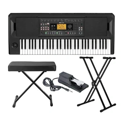 Immagine di Korg Pacchetto di tastiera EK 50 Entertainer con panca per regolabile in stile X, supporto e pedale Sustain (4 articoli)