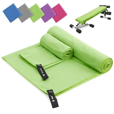 Immagine di Asciugamano Microfibra Set di 2 180x60cm Asciugamani Bagno &amp; 80x40cm Viso Assorbente Asciuga Rapidamente Telo Palestra, per Lo Campeggio (Verde)