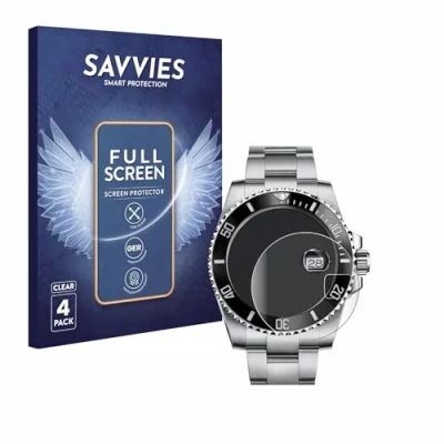 Immagine di savvies (4 Pezzi Full Screen Pellicola Protettiva per Rolex Submariner (Date) Cover Copertura [Completa Trasparente, 3D Curved]