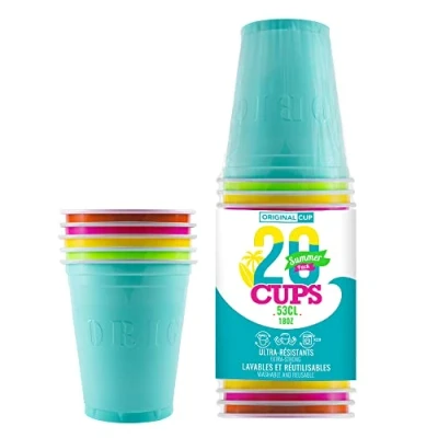 Immagine di Confezione da 20 coppe estive 53cl tazze americane multicolore Beer Pong Bicchieri di plastica riutilizzabili Lavaggio a mano e in lavatrice OriginalCup®