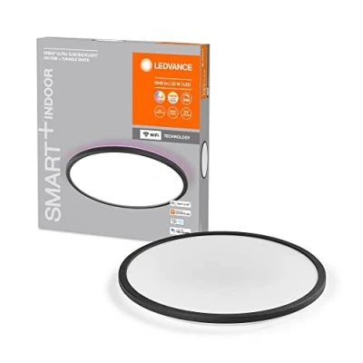 Immagine di LEDVANCE SMART+ ORBIS pannello luminoso WiFi, nero, 25W, 2940lm, 400mm, luce bianca regolabile (2700K 6500K), cornice con colorata RGB, DIM, controllo da app, compatibile Amazon, Google