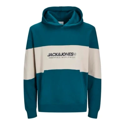 Immagine di JACK&amp;JONES JUNIOR Jjelegacy Blocking Sweat Hood Jnr Felpa con Cappuccio, Deep Teal/Dettagli: bloccato, 128 cm Bambino