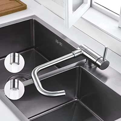 Immagine di ONECE Rubinetto Cucina Pieghevole con 2 Modalità, Sottofinestra, Miscelatore Abbattibile, Rubinetti Monocomando per Lavello Girevole a 360, Acciaio Inox 304, Acqua Fredda e Calda