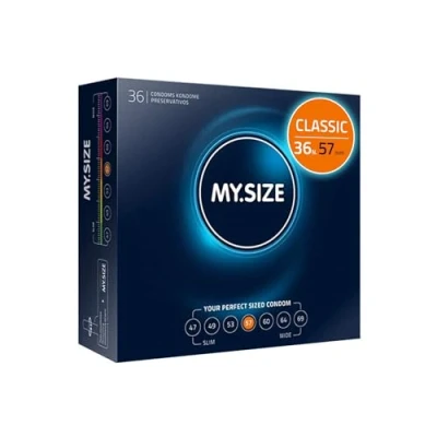 Immagine di MY.SIZE preservativi classici misura 4 I 57 mm di larghezza 36 pezzi confezione bulk premium extra sottili fedeli al tatto 0,07 spessore delle pareti