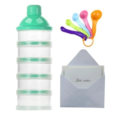 Immagine di Giftik Portatile Impilabile Dispenser Contenitore Vaso, 5 Strati Baby Twist Lock Latte In Polvere Scatola Di Alimentazione Lattine Per Viaggi All&#039;aperto Verde