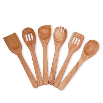 Immagine di Ajuny Cucchiai di Legno per Cucinare 6 Pezzi, Set Utensili con Spatola in Antiaderente da Cucina e Portata Durevoli, Regali Inaugurazione Della Casa Manico Piatto Utilizzo Quotidiano