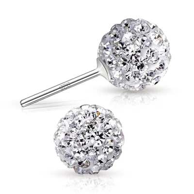 Immagine di Crystalline Azuria Donna 925 Argento Disco Palla Bianco Cristalli Rotondo Orecchini a Lobo 8 mm