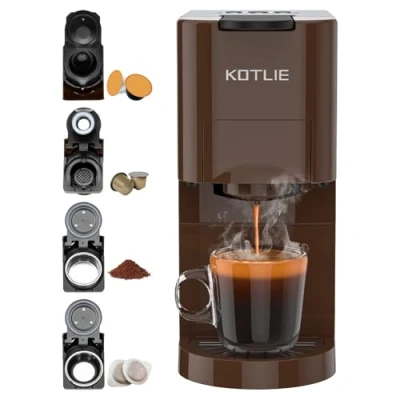 Immagine di KOTLIE Macchina Da Caffè Capsule 4 in1,Per Nespresso Original/Dolce Gusto/Caffè Macinato/ESE PadS(44mm),19Bar,800ML(AC 513K)