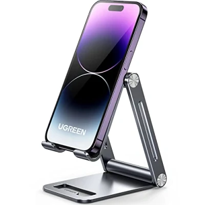 Immagine di UGREEN Supporto Telefono da Tavolo Regolabile, Porta Cellulare in Alluminio Scrivania Pieghevole, Compatible con iPhone 16/15/14/13/12/8 Serie, Galaxy A54/ A34/ A14, Readmi Note 8, Argento
