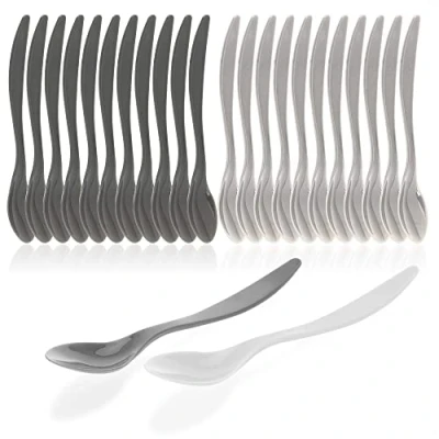 Immagine di COM FOUR® 24 cucchiai di plastica per uova da dessert riutilizzabili senza BPA posate lavabili in lavastoviglie (24 pezzi grigio)