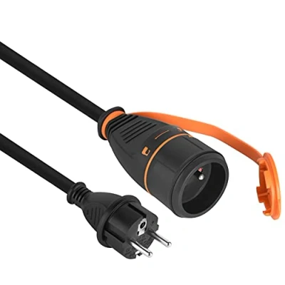 Immagine di Electraline 01762 Prolunga IP44 20 M in gomma H07RN F 3G2,5 mm Femmina Francese Electralock dotata di sistema bloccaggio che impedisce la disconnessione spina presa, nero