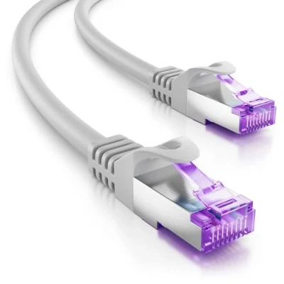 Immagine di deleyCON 5m Cavo di Rete CAT7 10 Gigabit RJ45 Patch &amp; Ethernet (Rame, Schermatura SFTP PiMF) per l&#039;Alta Velocità LAN DSL Interruttore Modem Router Pannello Grigio