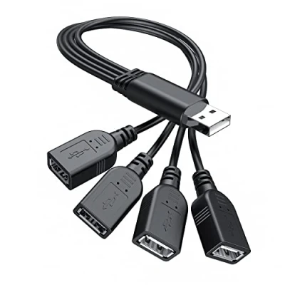 Immagine di ANDTOBO USB 1 a 4 Splitter, 2.0 Maschio Femmina Jack Y Splitter Hub Cordone di Alimentazione Cavo Estensione Adattatore, Nero