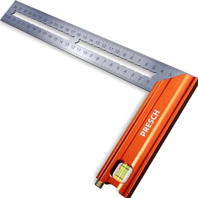 Immagine di Presch squadra da falegname 250mm Piccola Include calibro di marcatura antiruggine (25 cm), livella a bolla e punta 90 45 falegnameria, carpentiere