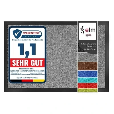 Immagine di etm Tappeto Ingresso Casa Zerbino Asciugapassi per Interno ed Esterno Entrata Assorbente in Vari Colori Grigio 60x90 cm