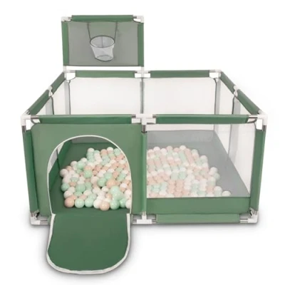 Immagine di Selonis Recinto Per Bambini Con 100 Palline Colorate 6 Cm, Verde: Beige Pastello/Bianco/Menta