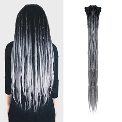 Immagine di Dsoar 24inch Ombre Dreadlocks Extensions per Donne/Uomini 10 Fili Dreads Sintetici Fatti A Mano All&#039;uncinetto Intrecciare I Capelli Giamaica Reggae Locs (Ombre Nero e Grigio Argento)