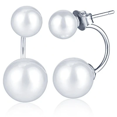 Immagine di Yumilok Orecchini a perno in argento Sterling 925, con doppie perle, ipoallergenici, per donna o ragazza