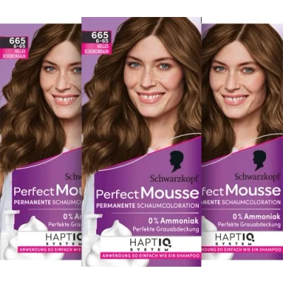 Immagine di Schwarzkopf Perfect Mousse colorazione permanente in schiuma 665/6 65 marrone cioccolato chiaro (93 ml), colore per capelli con perfetta copertura del grigio, una cura intensa e