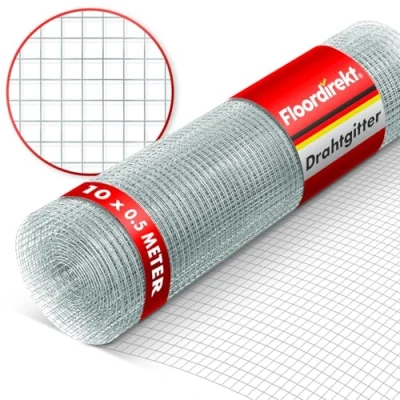 Immagine di Floordirekt rete metallica a maglia fine Larghezza maglie 6,3 mm zincato 50 cm altezza x 10 m di lunghezza rotolo extra lungo come filo per voliera, coniglio