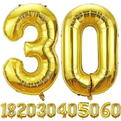 Immagine di Palloncini Compleanno 30 anni Oro 101 CM Palloncino Numero Gonfiabile in Foil Decorazioni di un uomo donna Vola con l&#039;Elio