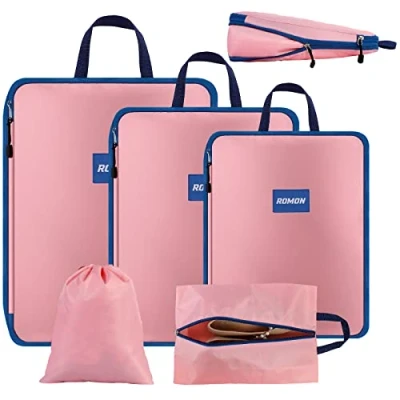 Immagine di Romon Organizer Valigia Compressione Set, 5 Pezzi Packing Cubes Compression, Salvaspazio Per Vestiti, Scarpe, Biancheria Intima