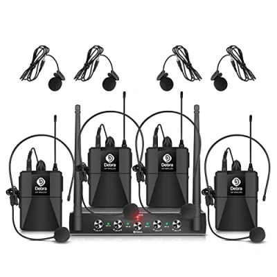 Immagine di Debra Audio Pro UHF Sistema di microfono wireless a 4 canali, con lavalier, ricevitore in metallo, ideale per karaoke, feste karaoke (4 Bodypack (B))