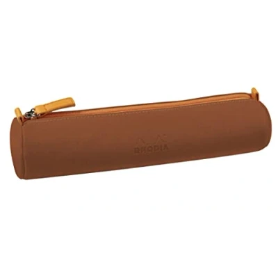 Immagine di RHODIA 319044C Astuccio tondo Rhodiarama Rame 21,5x5,5 cm Autentiche cuciture arancioni Interno in jersey Avorio Simil Cuoio Organizzazione penne, matite, pennarelli, piccoli oggetti