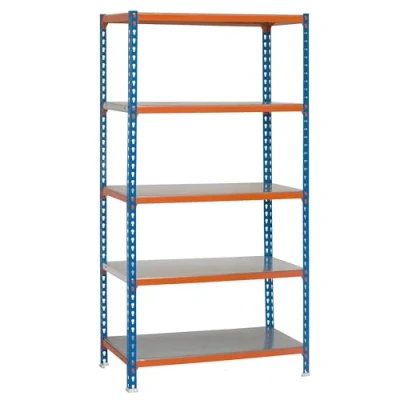 Immagine di SimonRack Scaffale Metallo Garage, 5 Ripiani, 180 kg di Punto Flessione, 1800x900x300 mm, Senza Viti, Blu/Arancione/Galva Simonclick