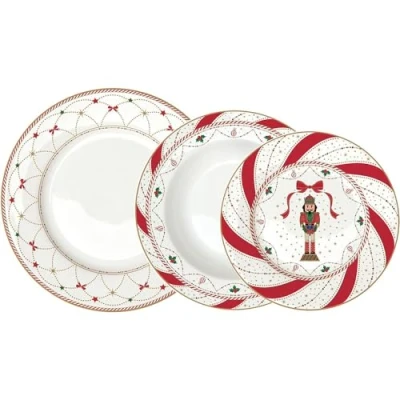 Immagine di Easy Life Nutcracker Twist Schiaccianoci Servizio Tavola Piatti Set 18 Pezzi Porcellana di Natale