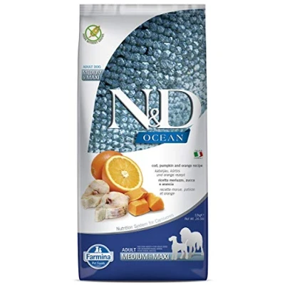Immagine di Farmina N&amp;D Ocean Grain Free Adult Medium/Maxi Merluzzo, Zucca e Arancia 12 kg