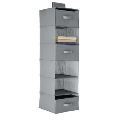 Immagine di Amazon Basics Scaffale da appendere nell’armadio con 3 cassetti removibili, 6 livelli, Grigio, 17.53 D x 34.54 W 30.99 H cm
