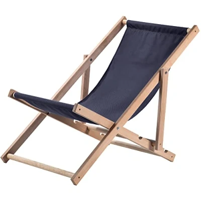 Immagine di KADAX Sedia a Sdraio Pieghevole in Legno Massello di Faggio, Regolabile per il Relax al Mare, sul Balcone, Terrazza e nel Giardino (Blu Scuro)
