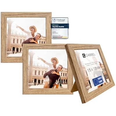 Immagine di CABBEL confezione da tre (3 pezzi) cornici 15x15 cm in legno MDF Rovere con plexiglass infrangibile/Modno