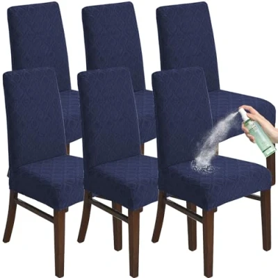Immagine di KELUINA Set di 6 coprisedie elasticizzati per sala da pranzo, in jacquard elasticizzato, rimovibili, lavabili, impermeabili