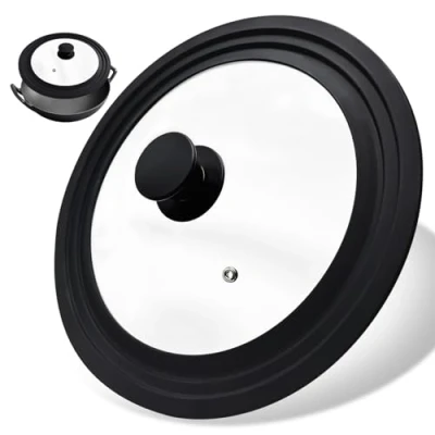 Immagine di Xpieoyrm Coperchio Universale, 24/26/28 cm Pentola In Vetro Temperato, per pentole con bordo silicone resistente al calore, Coperchi Universali Paraspruzzi