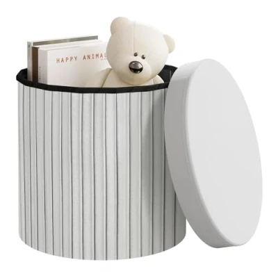 Immagine di WOLTU Pouf Contenitore, Sgabello con Contenitore Rotondo, Poggiapiedi per Divano, Basso Pieghevole, Soggiorno, Camera da Letto, in Velluto, φ38xH36cm, Grigio chiaro