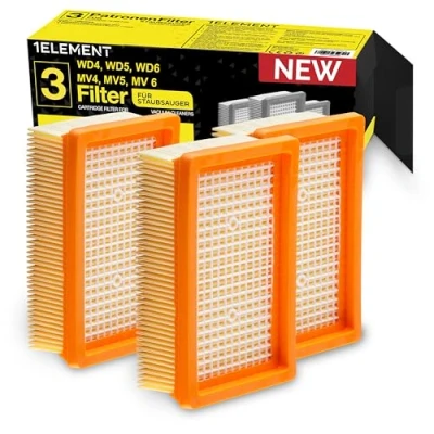 Immagine di 3 filtri per aspirapolvere Kärcher [WD4, WD5, WD6/MV4, MV5, MV6] a pieghe piatte chi soffre di allergie contro polveri sottili e cattivi odori [WD 4 5 6 MV]
