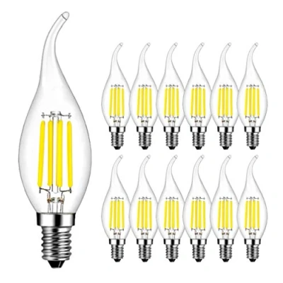 Immagine di RANBOO Lampadina Filamento LED Candela fiamma E14, 4W (40W Sostituzione Incandescente), Bianco Freddo 6500K, 400 lm, Angolazione fascio luce 360, Non dimmabile, 12 pezzi