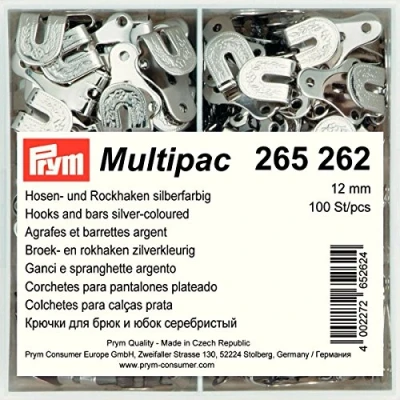 Immagine di Prym Hooks And Bars, Silver, Maulbreite 12 mm, silberfarbig, 100 Stück