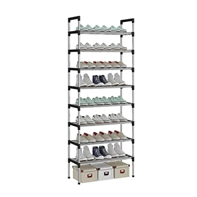 Immagine di AcornFort S 506 Scarpiera a 8 Ripiani, Scaffale Portascarpe, Organizzatore per Scarpe 16 24 Paia di Scarpe, 30 x 56 140 cm, 16mm Addensare Extra Pipa, Corridoio, Camera da Letto (Argento)