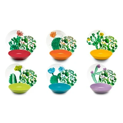 Immagine di Excelsa Color Cactus Servizio Piatti 18 Pezzi, Porcellana e Ceramica, Multicolore