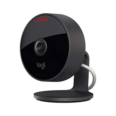 Immagine di Logitech Circle View, videocamera di sicurezza domestica cablata resistente agli agenti atmosferici, 180, 1080p, visione notturna, audio a 2 vie, crittografia e Apple HomeKit Secure Video Nero