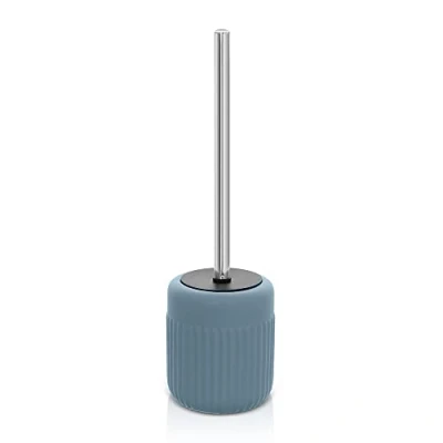 Immagine di Scopino Bagno per WC Turchese Cobalto, Manico Cromato, Include portascopino, in Ceramica, ciuffo con setole Nere, Linea Cup